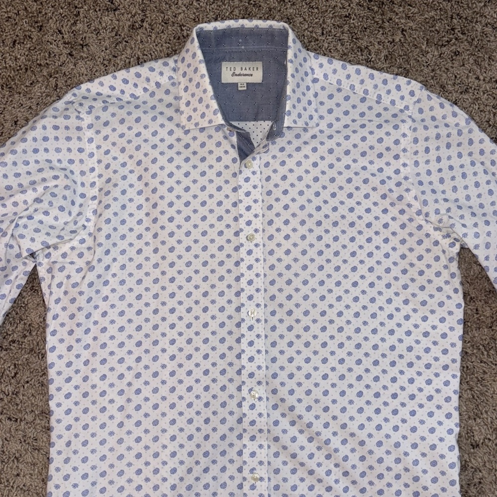 Ted Baker Endurance White and Blue Geometric Shirt - Picture 2 of 6